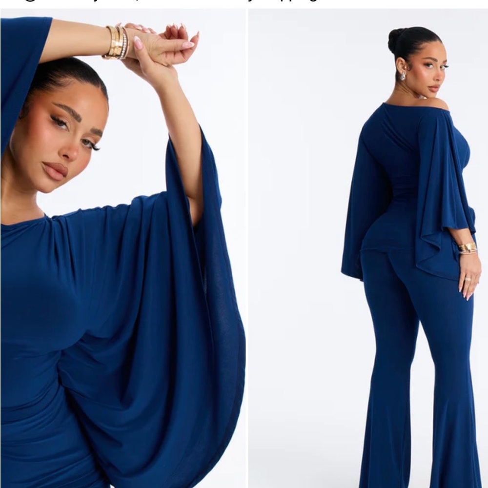 Fashion Nova Navy Off-Shoulder 2 piece set - Picture 2 of 2